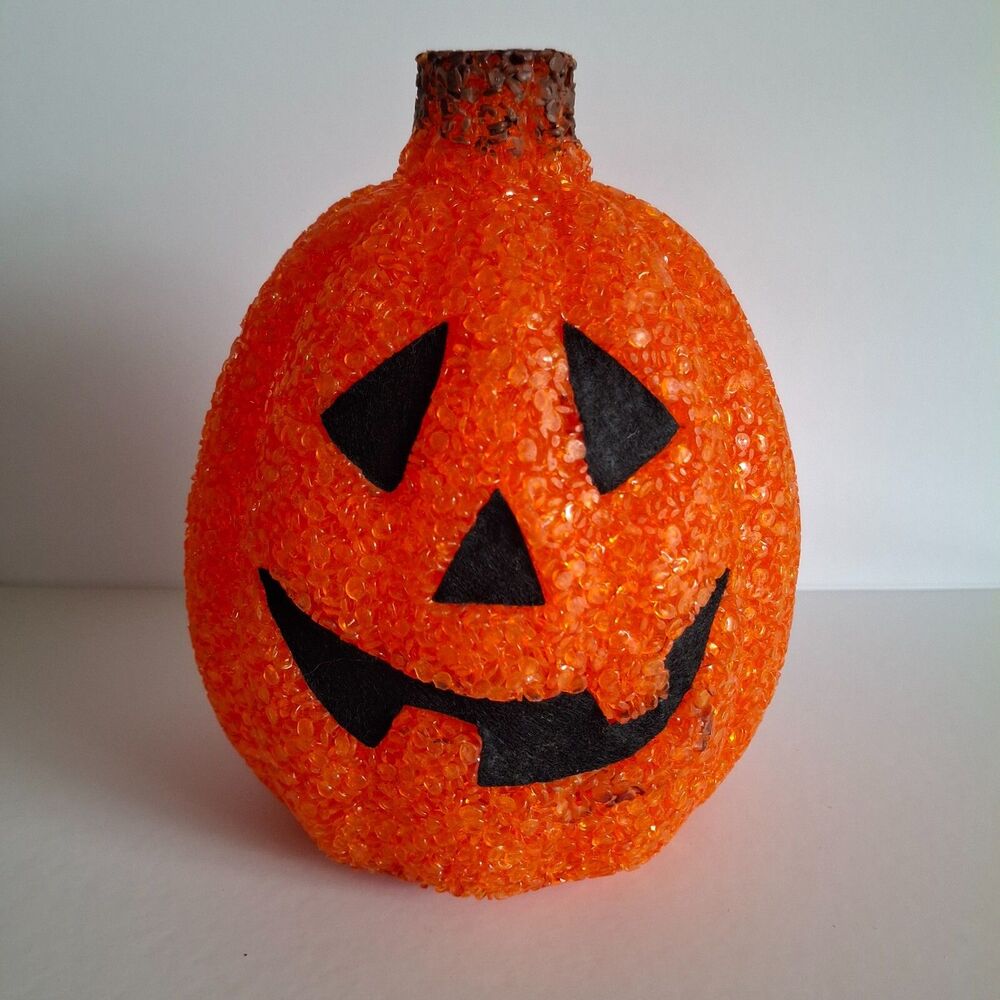 Orange 7" Melted Plastic Pumpkin Light Up Jack-O-Lantern Halloween Battery